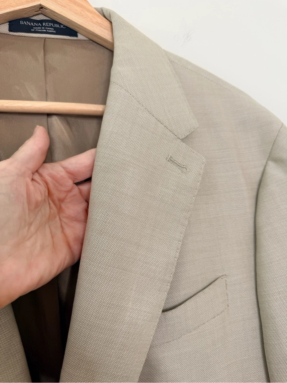 Banana Republic Reda Flexo Italian Hopsack Suit Jacket 40S Slim Fit Tan Wool